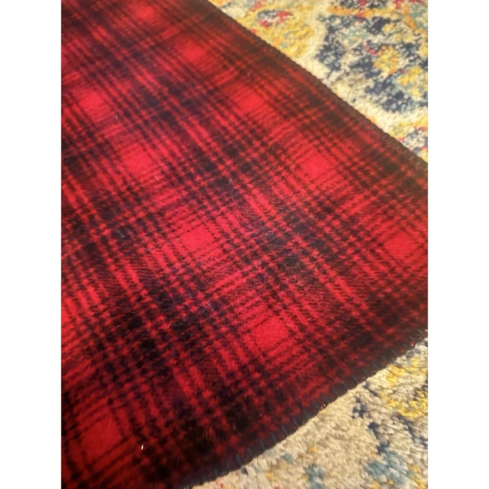 Vintage Woolrich Buffalo Plaid Red Black Throw Wool Sherpa Lined USA Cabin Lodge